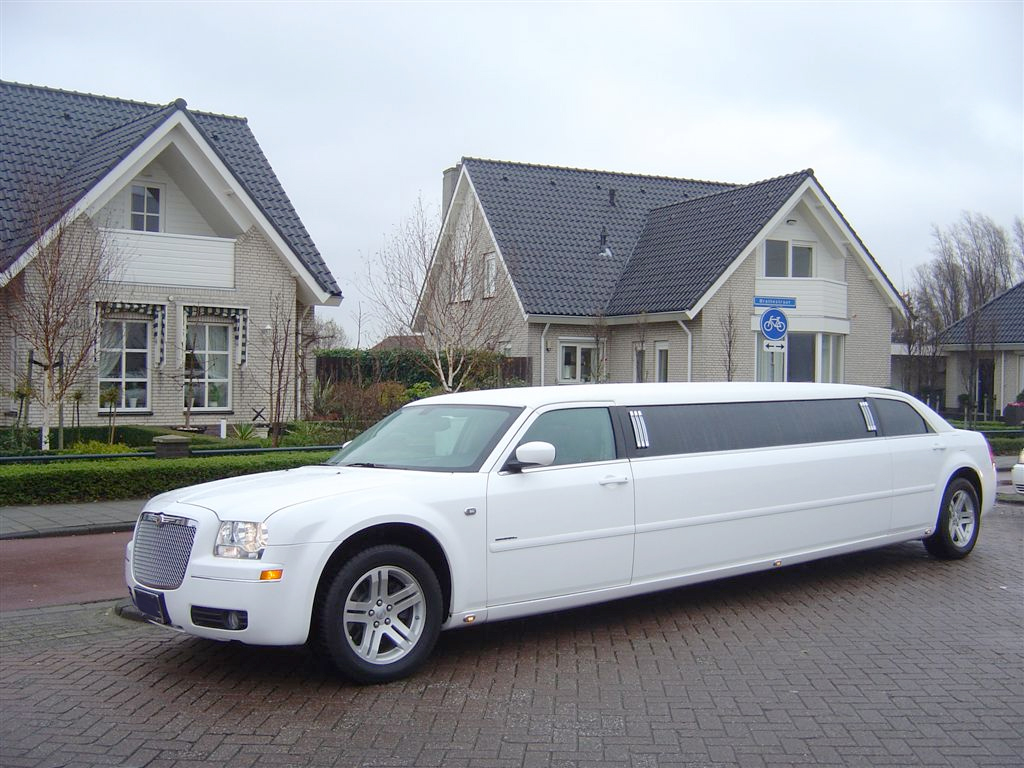 White Chrysler 300C stretch limousine, known as the Baby Bentley